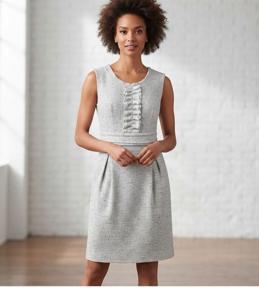 The limited sleeveless ruffle front business professional sheath dress size 8